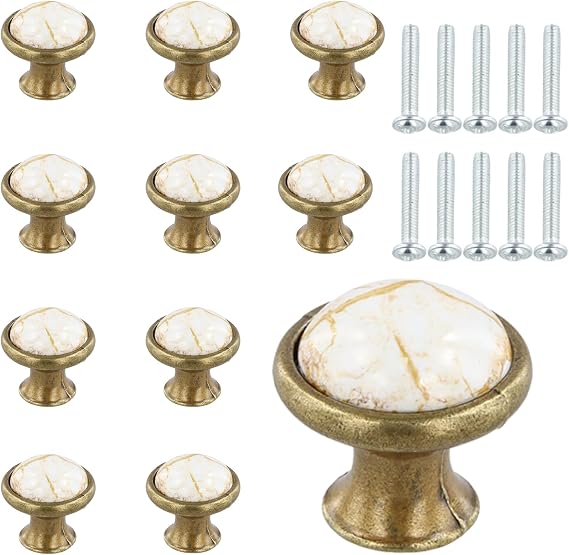 10PCS Vintage Cabinet Knobs, 33MM Ceramic Knobs, Vintage Shabby Chic Round Drawer Knobs, Kitchen Cabinet Cupboard Drawer Door Knobs Pull Handles for Chest of Drawers Kitchen (B-Bronze)