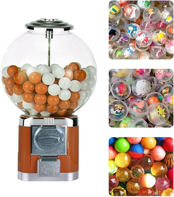 Candy Gumball Vending Machine Big Bubble Gumball Machine, Countertop Ball Bulk Vending Machine for 500 Pieces 1.26inch Ball, Classic Gumball Pinballs Capsule Toys Bank,Brown