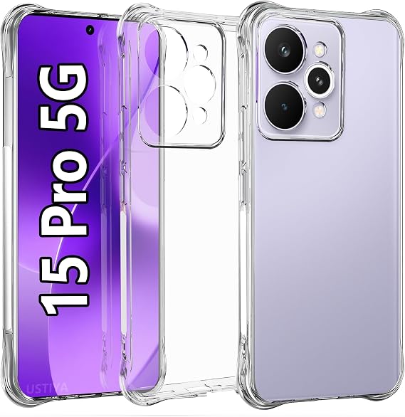 USTIYA Case for Realme 15 Pro 5G Clear TPU Four Corners Military-Grade Protection Cover Transparent Soft funda