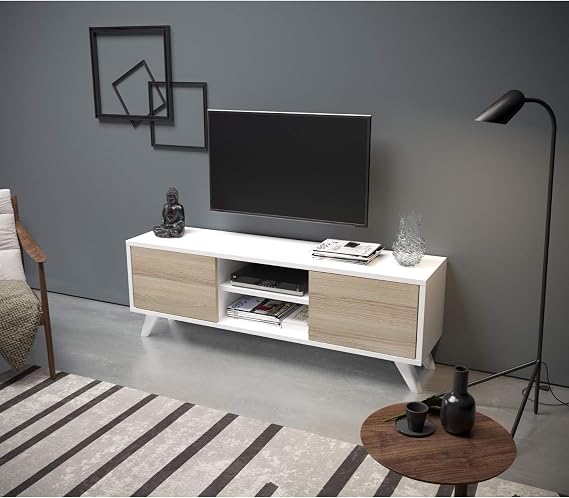 TV Sehpası Tv ünitesi Cordoba Beyaz yaşam ünitesi duvar ünitesi mini tv sehpası ceviz meşe