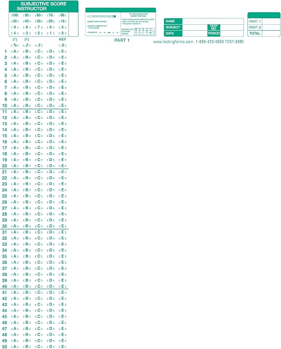 TEST-888E 888 E Scantron Compatible Testing Forms (50 Sheet Pack)