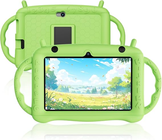 Kids Tablet 7 Inch Android 12 for Toddler Learning - 32GB ROM, Dual Camera, WiFi, Bluetooth, Parental Control, Kid-Proof Case, Pre-installed Apps, YouTube, Google Play