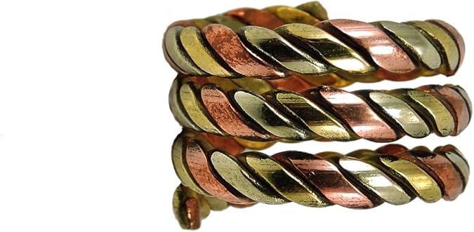 Hands Of Tibet Handmade Twisted Three Metal Medicine/Healing Spiral Ring From Nepal