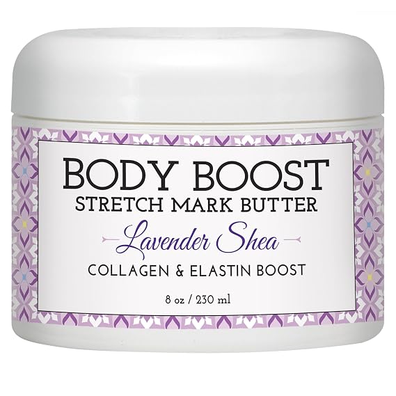 Body Boost Lavender Shea Stretch Mark Butter 8 oz.- Helps Treat Stretch Marks and Scars- Pregnancy and Nursing Safe- with Shea Butter