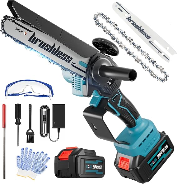 Cordless Mini Chainsaw, 20V MAX 8 inch & 6 inch Powered Handheld Electric Chainsaws,2 Pack Rechargeable Batteries Powered Portable Small Pruning Chain Saw for Tree Pruning Wood Cutting Trimming
