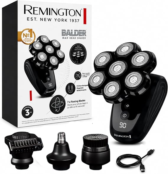 Remington Balder MAX Head Shaver for Men, 7-Head Rotary Wet & Dry Razor