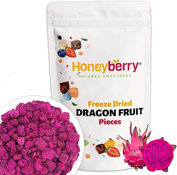 Freeze Dried Dragon Fruit Pieces 100g - Red Pitaya Chunks Premium Superfood - Natural Tropical Snack for Smoothies, Baking & Cocktail Garnish - No Added Sugar Vegan