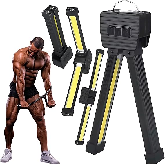 Gym Lamp for Posing,Portable Gym Lamp for Posing Magnetic LED Flashlight with 180 Folding,7th Dimming & 4 Modes,Handheld USB Rechargeable Worklight with Hang Hook,Multi-Function for Gym Camping Work