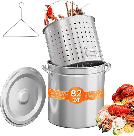 ROVSUN 82QT Stainless Steel Seafood Boil Pot with Strainer Basket, Lid & Hook, Versatile Stock Pot for Crab, Lobster, Shrimp Boiling, Heavy-Duty Turkey Fryer for Outdoor Cooking & Gatherings