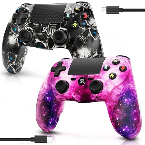 2 Pack Wireless Controller for PS4, Controller for Sony PlayStation 4, Double Shock 6-Axis Motion Sensor, Sensitive Touch Pad, Built-in Speaker & 3.5mm Headset Jack, Compatible with PS4/Pro/Slim