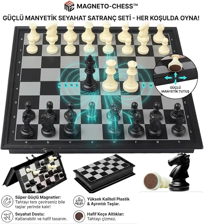 Mıknatıslı Satranç Takımı, Manyetik Satranç Seti, 25cm, Katlanabilir Tabla LRS0565920995688520952
