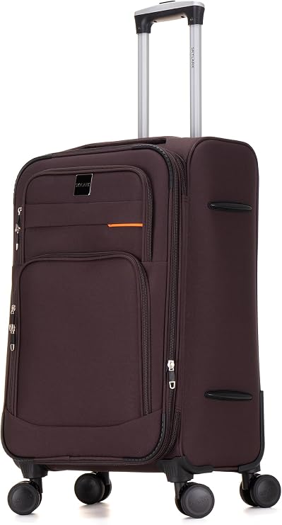 Skylark Medium Suitcase 24" Super Lightweight Luggage 20% Expandable 4 Wheels Spinner 3-Digit Combination Lock Soft Shell Luggage for 15 to 20kg (Coffee, 78 litres)