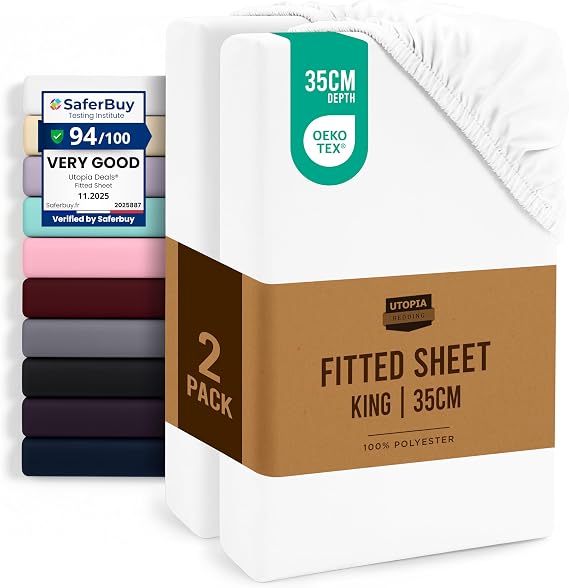 Utopia Bedding Fitted Sheet King (2 Pack), White