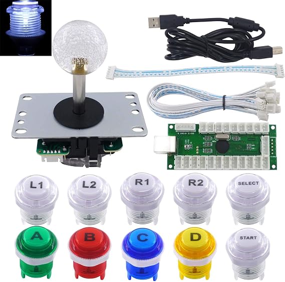 SJ@JX Arcade Game Controller Stick DIY Kit 10x Microswitch LED Buttons with Logo 4-8 Way LED Joystick USB Encoder Light for PC MAME Raspberry Pi
