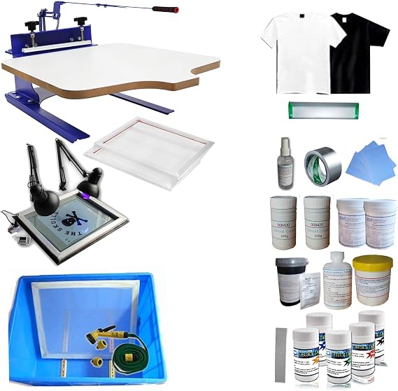 HayWHNKN Screen Printing Press kit with 1 Color Screen Press Machine with Adjustable Pallet UV Exposure Unit for T-Shirt Screen Printing