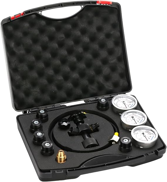 MEASUREMAN Nitrogen Accumulator Charging Kit, 1500-6000 PSI with 3 Precision Gauges, 6 Adapters for M28*1.5, UNF 5/8 & 1/2, Professional Hydraulic Tool Set for Pressure Testing