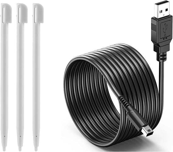 3 Pack White Touch Screen Stylus Pens & USB Charge Charging Cable Bundle For The Nintendo DSi Console