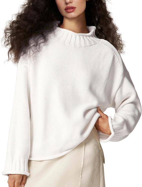 Yimoon Womens Oversized Rollneck Sweater Casual Cable Knit Long Sleeve Chunky Pullover Sweater Fall Winter Knitwear 2026(Beige-S)