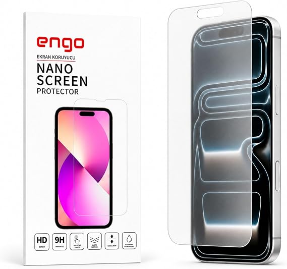 Engo Apple iPhone 17 Pro İle Uyumlu Mat Ekran Koruyucu Parmak İzi Bırakmaz Parlama Önleyici Dayanıklı Esnek Yapılı Kırılmaz 9H Nano Cam Koruma