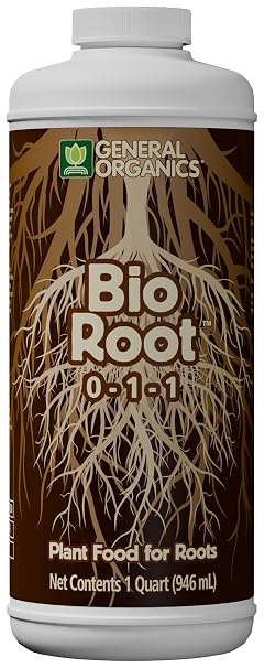 General Organics BioRoot 0-1-1 Root & Plant Food Liquid Formula for Seedlings, Cuttings, Transplants & Container Gardens Supports Strong Root Growth, 1 Quart