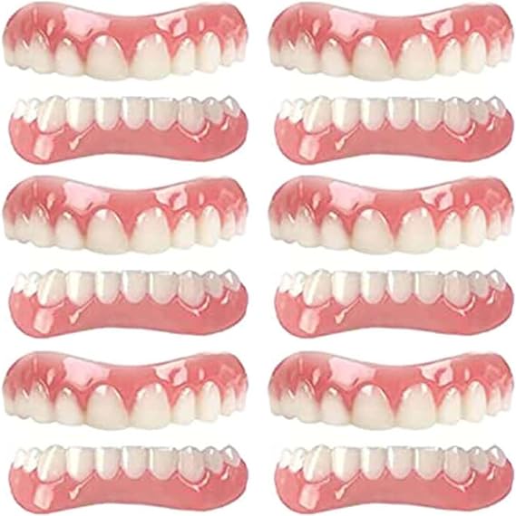 LXURY Prosthesis Teeth Immediate Cosmetic Veneer False Teeth for Men Women Temporary Prosthesis Teeth Reusable Perfect Smile Silicone Dental Prostheses for Protecting Teeth Regaining Smile,01,6PCS