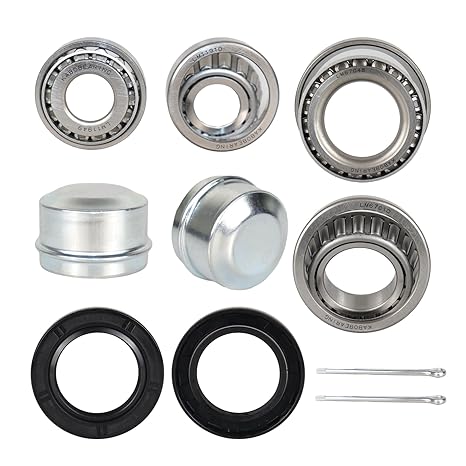 2 Set Fits for 1-1/4'' 3/4'' Axles Trailer Wheel Hub LM11949 Kit, LM11949/10 and LM67048/10 Bearing,Made of Chrome Steel,03813TC Seal OD 59.15mm, Dust Cover and Cotter Pin.