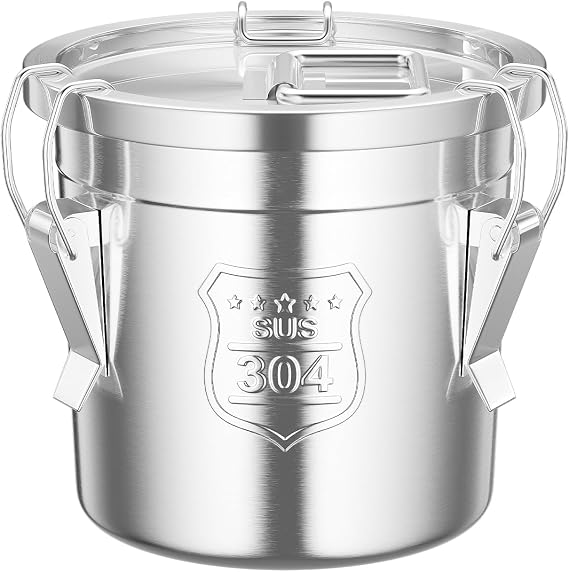 6L Stainless Steel Canisters, Canisters Container with Lids and Locking Clamp, Bucket Food Storage Containers Airtight for Rice, Flour, Grain, Coffee Bean