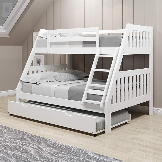 Donco Kids Austin Mission Twin Over Full White Bunkbed with Twin Trundle