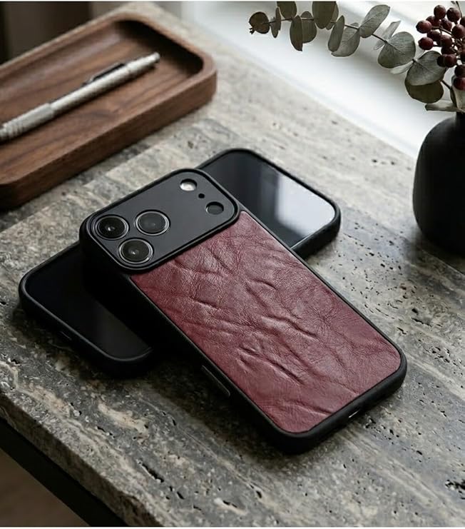 CONSTRAIN Apple iPhone 18 Pro Max ve iPhone 17 Pro Max İle Uyumlu Kamera Korumalı Suni Deri Kaplamalı Telefon Kılıfı Arka Kapak - Bordo