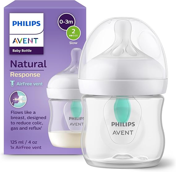 Philips Avent Biberón Natural Response: biberón de 125 ml con sistema AirFree, sin BPA, para recién nacidos a partir de 0 meses (modelo SCY670/01)