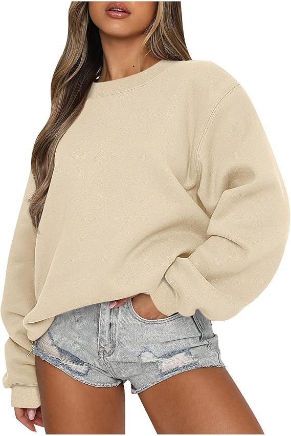 Ceboyel Oversized Sweatshirt for Women Solid Color Crewneck Pullover Tops Long Sleeve Sweaters Fall Fashion Trendy Clothes