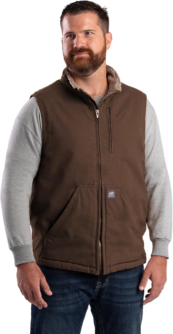 Berne Men's Heartland Sherpa-Lined Washed Duck Vest