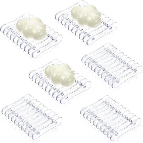 6 Self Draining Soap Dish, Plastic Bar Soap Holder & Saver for Shower Sink