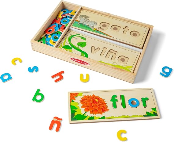 Melissa & Doug Spanish See & Spell Educational Language Learning Toy, Early development & activity toys, Puzzle, Wooden puzzle, Gift for 4 year old boy or girl