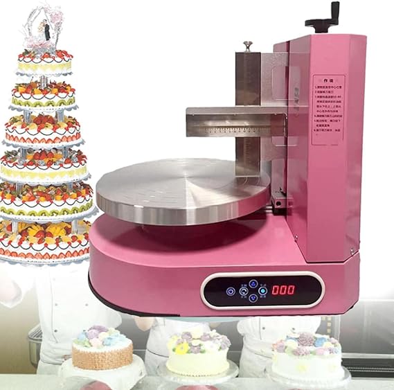 Cake Decorating Coating Machine Automatic Cake Decorating Coating Machine ,4-12 Inch Portable Cake Icing Machine Adjustable Cake Icing Smoother Tool Baking Birthday Cake Frosting Machine(Pink)