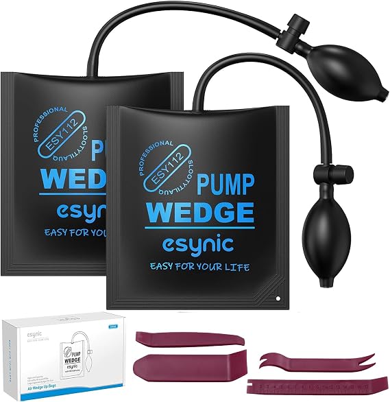 eSynic 2-Pack Air Wedge Bags - 300LB Capacity Anti-Slip Heavy Duty Air Bags for Lifting Tools with 4 Trim Tools Kit- Durable Inflatable Air Shim Tools for Door/Window/Furniture Installation