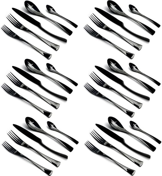 30-Piece 18/10 Stainless Steel Luxury Black Flatware Cutlery Set, Serive for 6