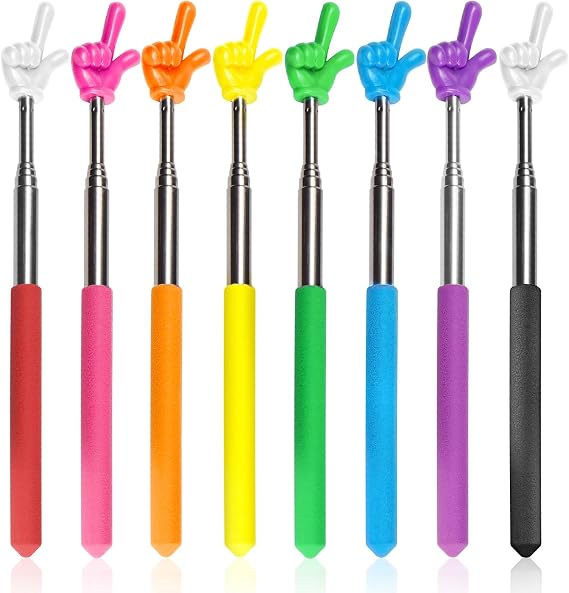 8 Pcs Teacher Pointer Stick for Classroom Extendable Pointer Finger Telescoping Hand Pointer Retractable Pointing Stick Reading Aid for Presentation Whiteboard (8 Colors)