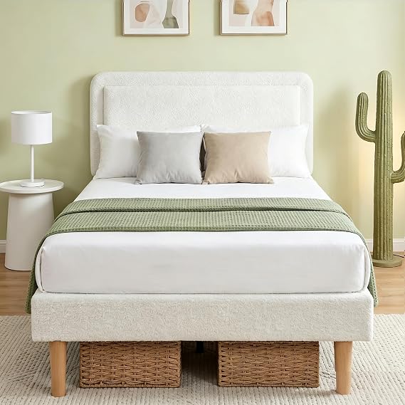 Twin Size Cloud Bed Frame with Adjustable Headboard, White