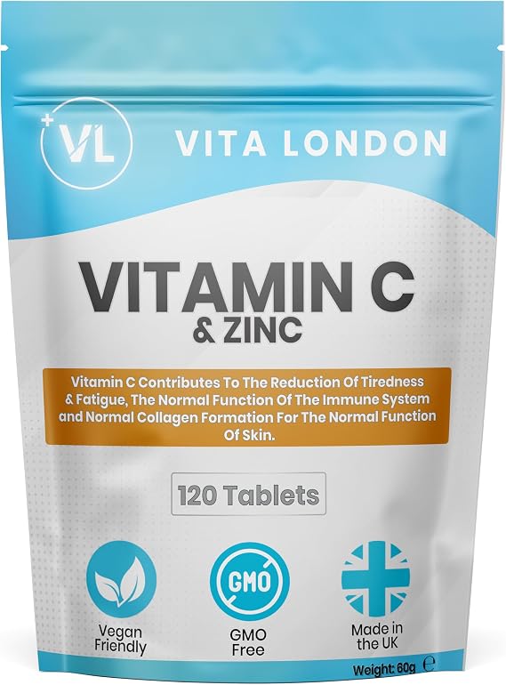 Vitamin C & Zinc 1200mcg | 120 High Strength Vegan Tablets (Not Capsule or Powder) | Made in UK | for Normal Immune System | Supplement for Men & Woman