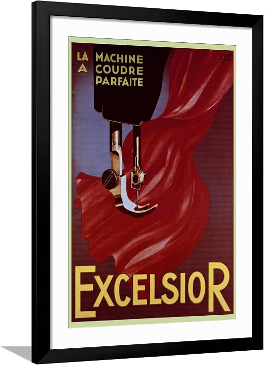AllPosters Wall Art Print Excelsior Sewing Machine Advertisement on Black Frame, 24x36