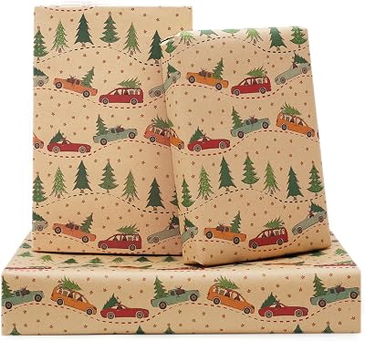 AircooL Christmas Car Wrapping Paper - Colorful Truck & Tree Wrap Paper, 6 Folded Sheets 28x20 Inches for New Year, Xmas & Winter Holiday
