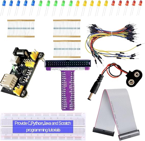RPi GPIO Breakout Expansion Kit for Raspberry Pi 4B 3B+ 3B 2B B+ with 830 Tie Points Solderless Breadboard, 40pin GPIO Flat Ribbon Cable, 65pcs Jumper Wire (Without RPi Board)