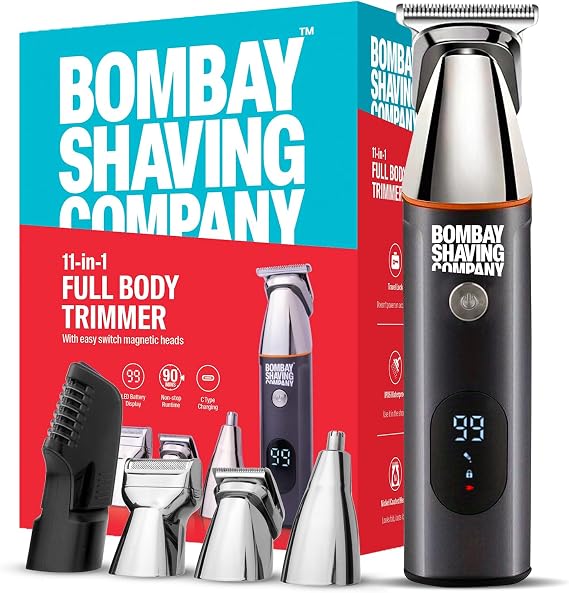 Bombay Shaving Company Trimmer for Men | 11-in-1 Beard Trimmer, Hair Trimmer for Men & Body Groomer | Self-Sharpening Skin-Friendly Blades | 9 Length Settings | IPX6 Waterproof | 90Min Runtime