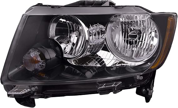 HEADLIGHTSDEPOT Halogen Headlight Compatible with Jeep Compass 2013-2017 Includes Left Driver Side Headlamp Standard Type Code LMB w/Black Trim