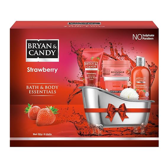 Strawberry Bath Gift Set for Women - Spa Baskets and Gift Boxes With Bath Sets
