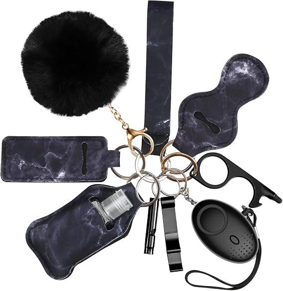 AMIR Safety Keychain Set for Women and Kids, 10 Pcs Safety Keychain Accessories with Sound Personal Alarm, Whistle and Pom