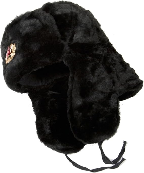 Russian Winter Hat Ushanka Black Soviet Red Star