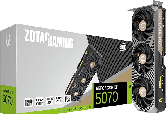 ZOTAC NVIDIA GEFORCE RTX 5070 Solid Triple Fan 12GB GDDR7 PCIE 5.0 Graphics Card