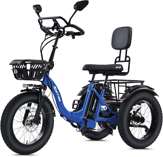 NARRAK Electric Tricycle for Adults Seniors, 750W Fat Tire 3 Wheel E-Trike, 48V 13Ah UL 2849 Battery, 55-Mile Max Range, Semi-Recumbent Trike with 3 Hydraulic Brakes (Premium Model, N8-Blue)
